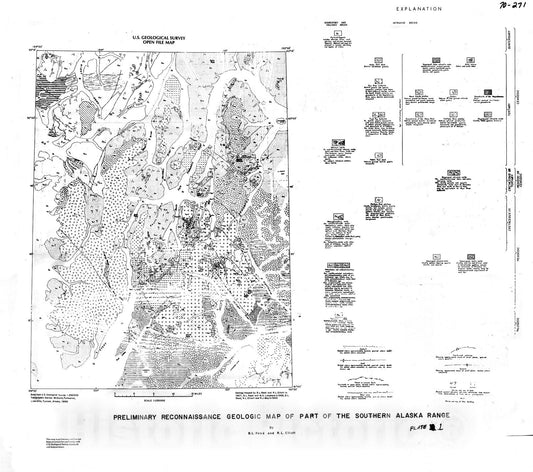 Map : Reconnaissance geologic map, analyses of bedrock and stream sediment samples, and an aeromagnetic map of parts of the southern Alaska Range, 1970 Cartography Wall Art :