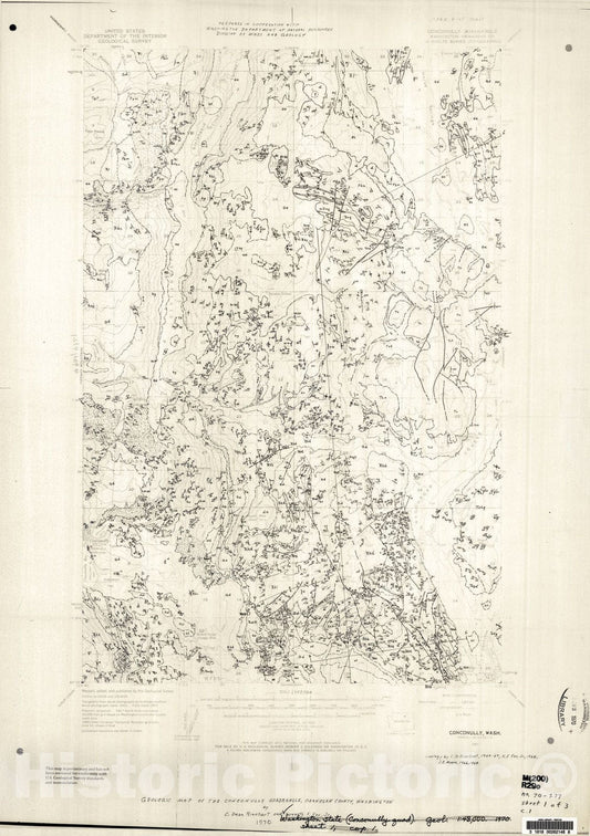 Map : Geologic map of the Conconully quadrangle, Okanogan County, Washington, 1970 Cartography Wall Art :