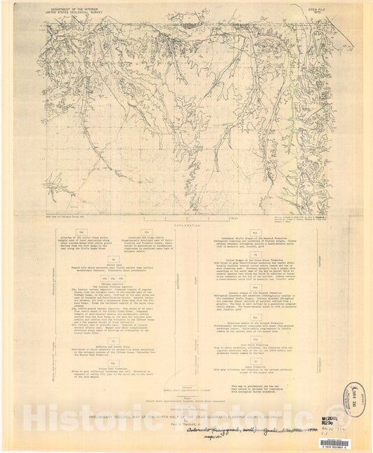 Map : Preliminary geologic map of the north half of the Craig quadrangle, Moffat County, Colorado, 1970 Cartography Wall Art :