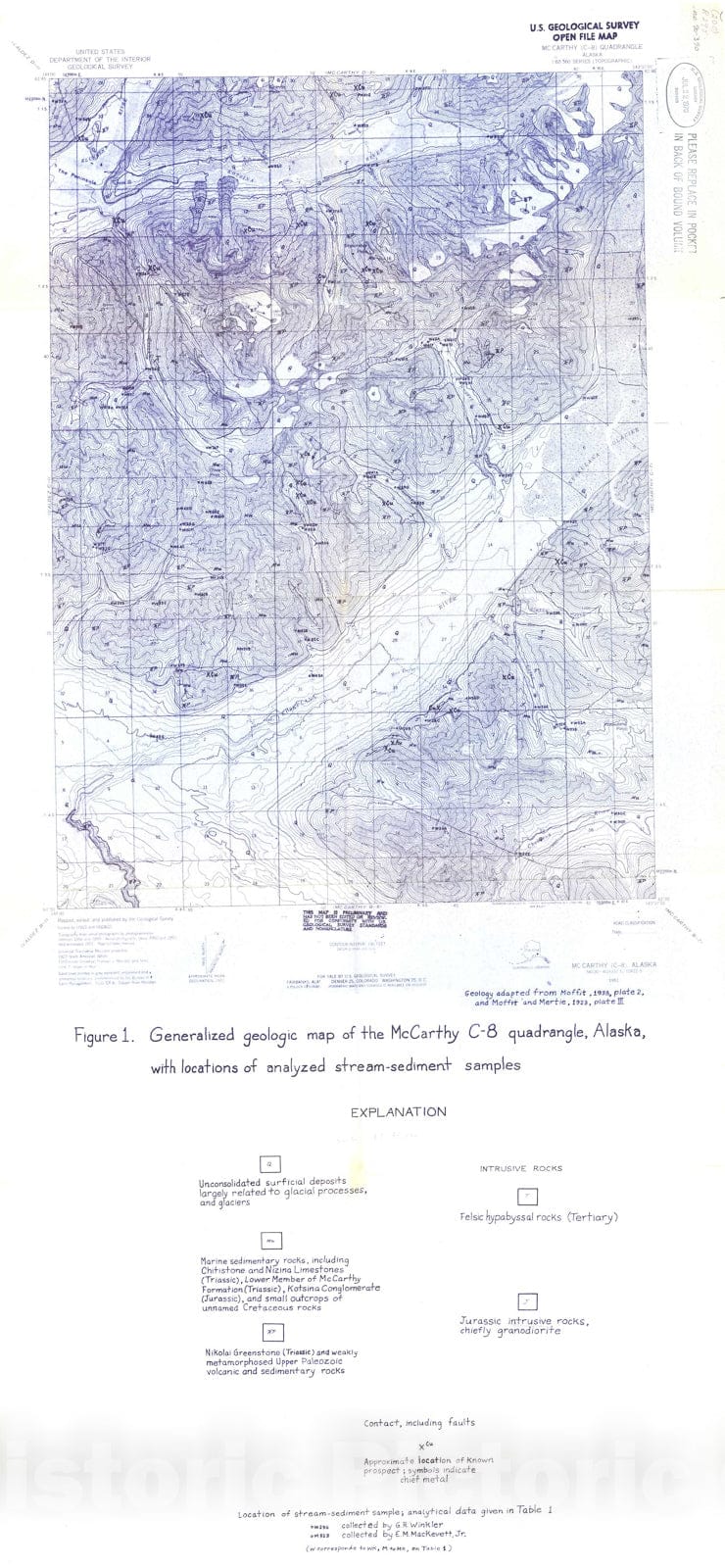 Map : Analyses of stream-sediment samples from the McCarthy C-8 quadrangle, southern Wrangell Mountains, Alaska, 1970 Cartography Wall Art :