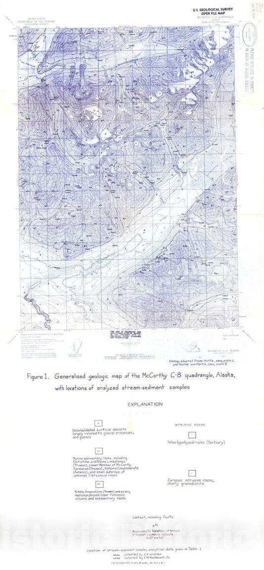 Map : Analyses of stream-sediment samples from the McCarthy C-8 quadrangle, southern Wrangell Mountains, Alaska, 1970 Cartography Wall Art :