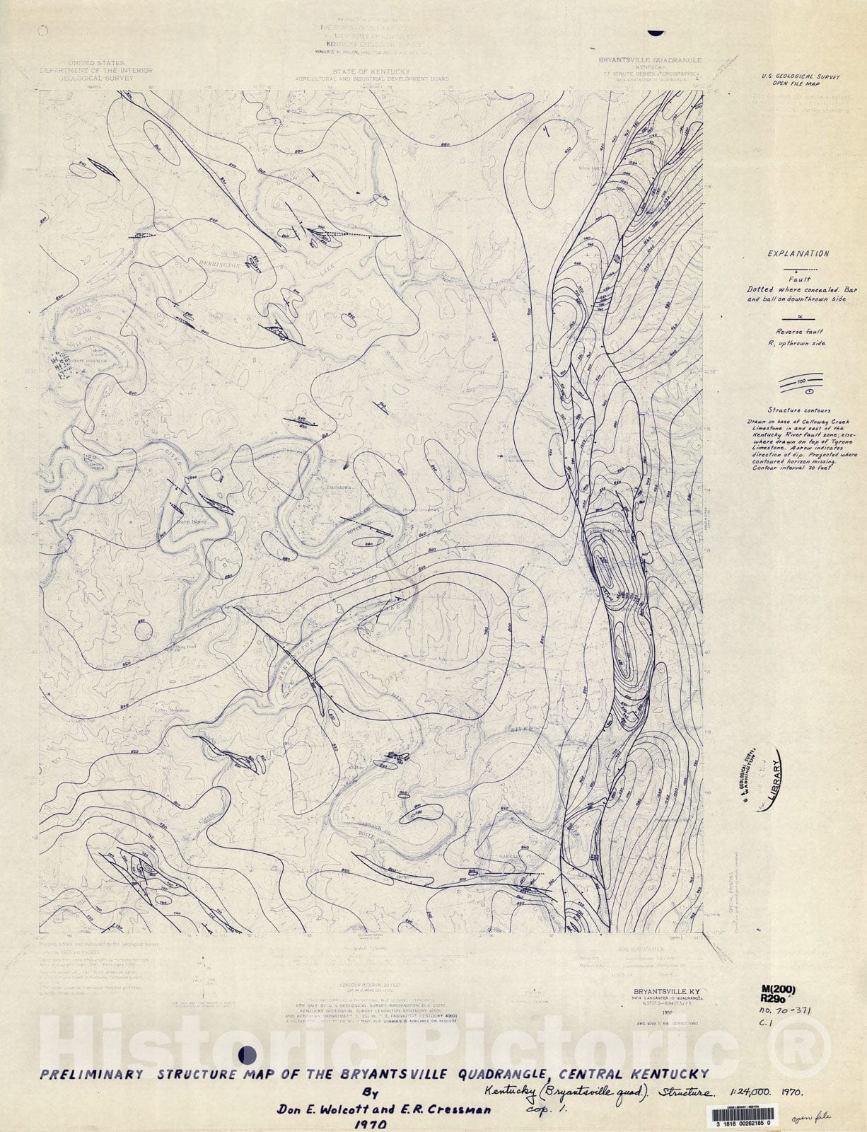 Map : Preliminary structure map of the Bryantsville quadrangle, central Kentucky, 1970 Cartography Wall Art :