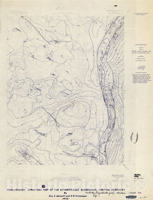 Map : Preliminary structure map of the Bryantsville quadrangle, central Kentucky, 1970 Cartography Wall Art :
