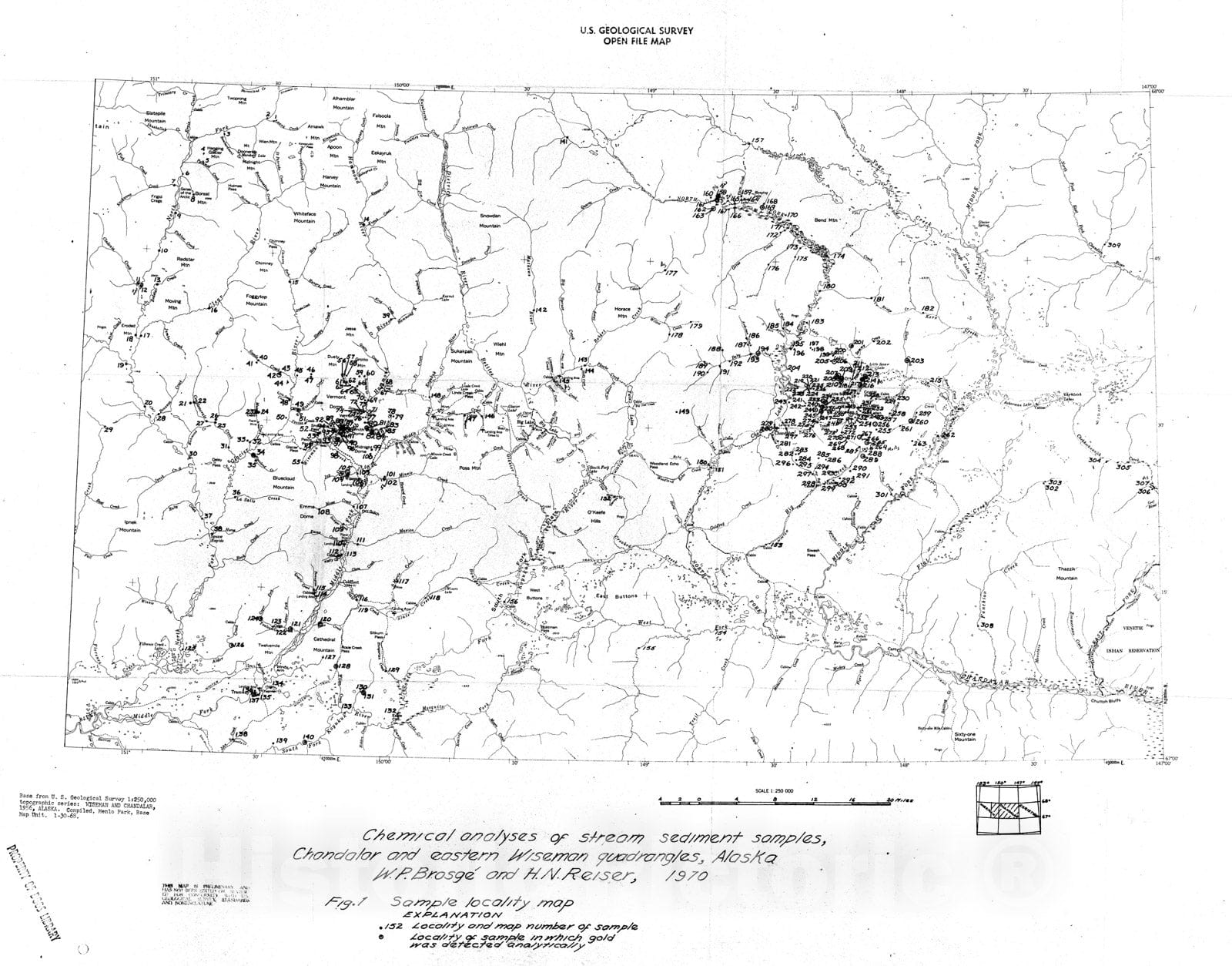 Map : Chemical analyses of stream sediment samples from the Chandalar and eastern Wiseman quadrangles, Alaska, 1970 Cartography Wall Art :