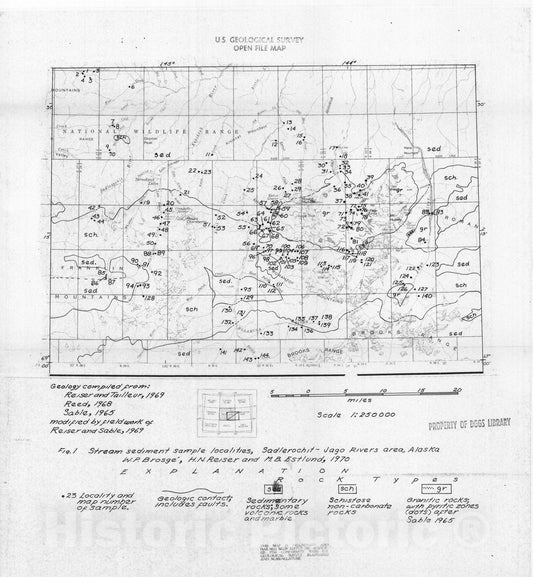 Map : Chemical analyses of stream sediment samples from the Sadlerochit-Jago Rivers area, Mt. Michelson and Demarcation Point quadrangles, Alaska, 1970 Cartography Wall Art :