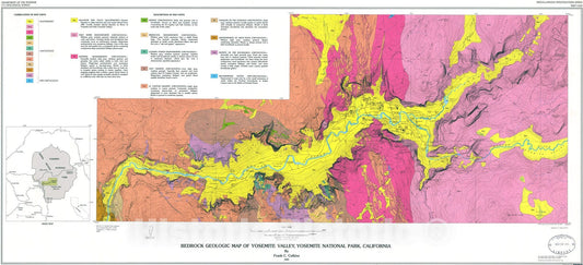 Map : Map of bedrock geology of Yosemite Valley, California, 1970 Cartography Wall Art :