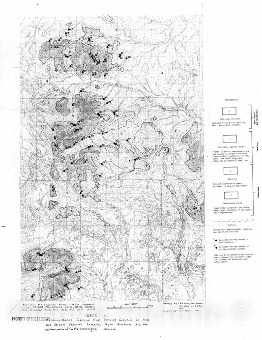 Map : Analyses of rock and stream-sediment samples from the Taylor Mountains A-6 and southern part of Taylor Mountains B-6 quadrangles, Alaska, 1970 Cartography Wall Art :