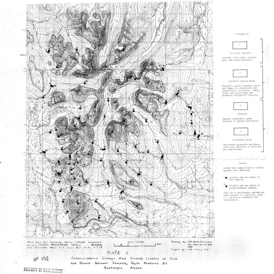 Map : Analyses of rock and stream-sediment samples from the northern part of the Taylor Mountains B-6 quadrangle, Alaska, 1970 Cartography Wall Art :