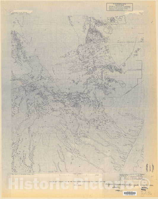Map : Preliminary geologic map of the Twin Buttes quadrangle, Pima County, Arizona, 1970 Cartography Wall Art :