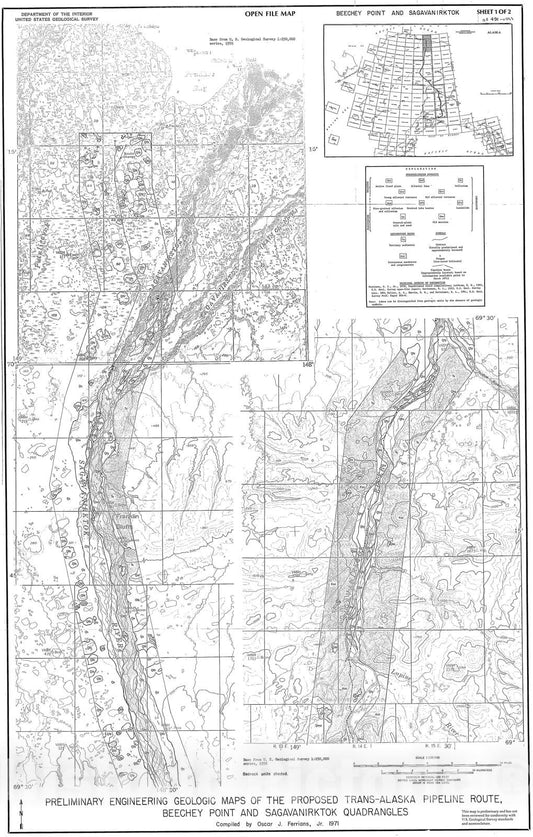 Map : Preliminary engineering geologic maps of the proposed trans-Alaska pipeline route, Beechy Point and Sagavanirktok quadrangles, 1971 Cartography Wall Art :