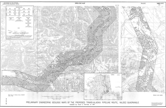Map : Preliminary engineering geologic maps of the proposed trans-Alaska pipeline route, Valdez quadrangle, 1971 Cartography Wall Art :