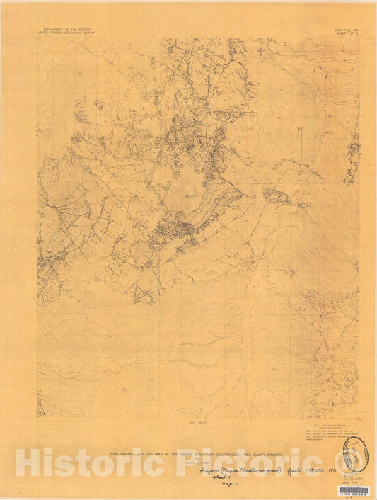 Map : Preliminary geologic map of the Empire Mountains quadrangle, Pima County, Arizona, 1971 Cartography Wall Art :