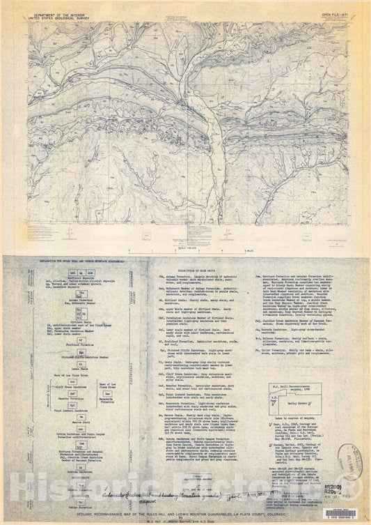 Map : Geologic reconnaissance map of the Rules Hill and Ludwig Mountain quadrangles, La Plata County, Colorado, 1971 Cartography Wall Art :