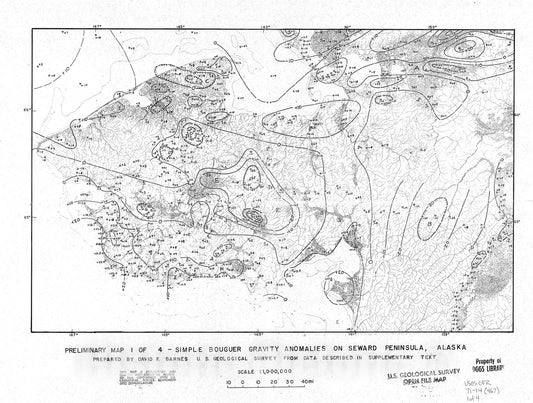 Map : Preliminary Bouguer anomaly and specific gravity maps of Seward Peninsula and Yukon Flats, Alaska, 1971 Cartography Wall Art :
