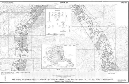 Map : Preliminary engineering geologic maps of the proposed trans-Alaska pipeline route, Bettles and Beaver quadrangles, 1971 Cartography Wall Art :
