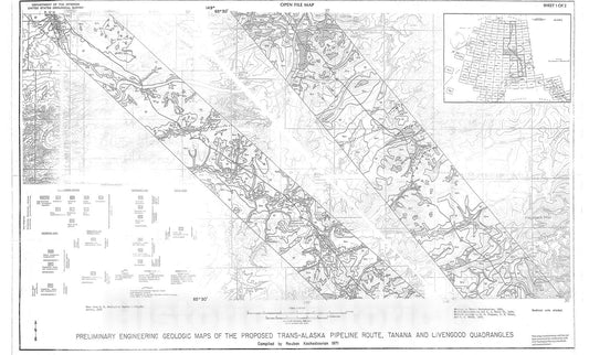 Map : Preliminary engineering geologic maps of the proposed trans-Alaska pipeline route, Tanana and Livengood quadrangles, 1971 Cartography Wall Art :