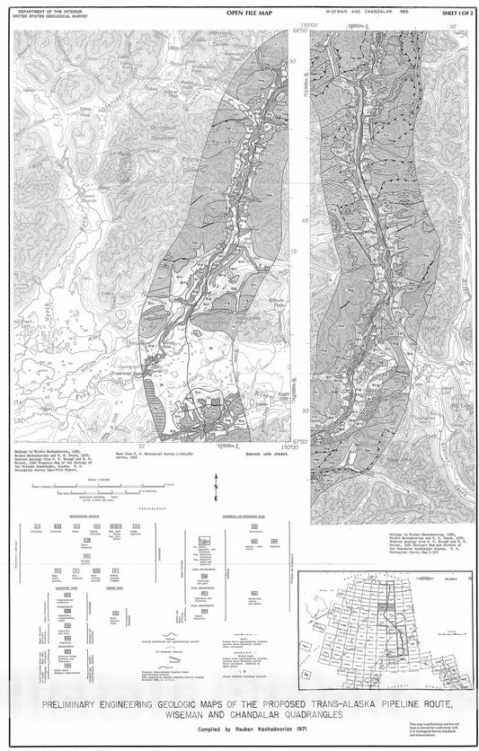 Map : Preliminary engineering geologic maps of the proposed trans-Alaska pipeline route, Wiseman and Chandalar quadrangles, 1971 Cartography Wall Art :