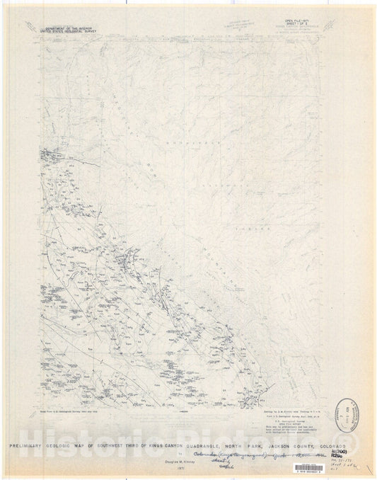 Map : Preliminary geologic map of southwest third of Kings Canyon quadrangle, North Park, Jackson County, Colorado, 1971 Cartography Wall Art :