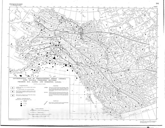 Map : Existing environment of natural corridors from Prudhoe Bay, Alaska to Edmonton, Canada, 1971 Cartography Wall Art :