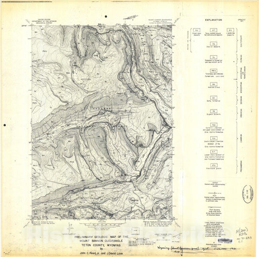 Map : Preliminary geologic map of the Mount Bannon quadrangle, Teton County, Wyoming, 1971 Cartography Wall Art :