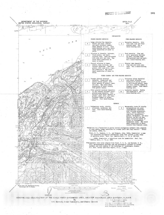 Map : Generalized geologic and slope maps of the Eagle River - Birchwood area, greater Anchorage area borough, Alaska, 1971 Cartography Wall Art :