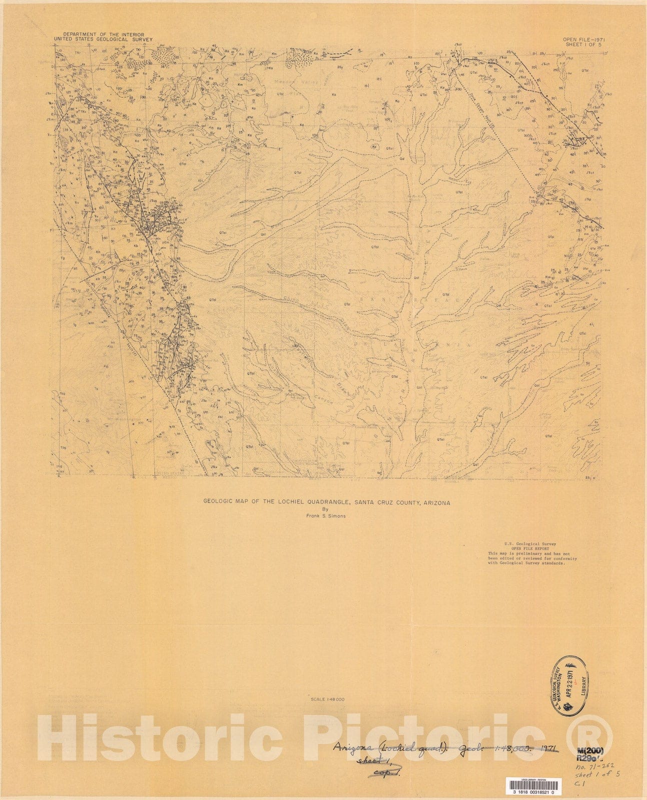 Map : Geologic map of the Lochiel quadrangle, Santa Cruz County, California, 1971 Cartography Wall Art :