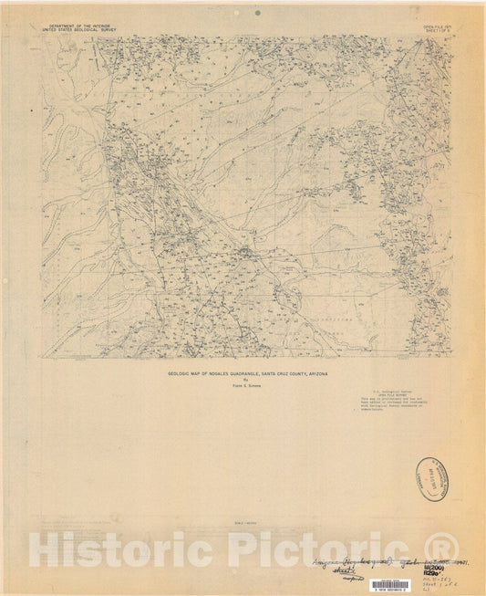 Map : Geologic map of the Nogales quadrangle, Santa Cruz County, Arizona, 1971 Cartography Wall Art :