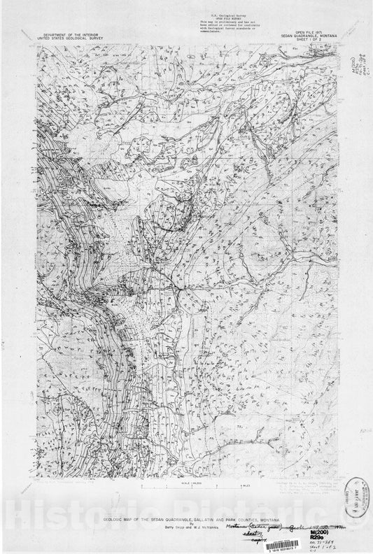 Map : Geologic map of the Sedan quadrangle, Gallatin and Park Counties, Montana, 1971 Cartography Wall Art :