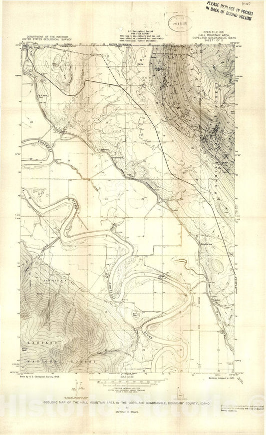 Map : Geologic map of the Hall Mountain area in the Copeland quadrangle, Boundary County, Idaho, 1971 Cartography Wall Art :
