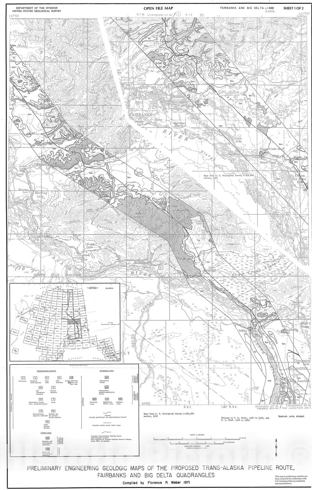 Map : Preliminary engineering geologic maps of the proposed trans-Alaska pipeline route, Fairbanks and Big Delta quadrangles, 1971 Cartography Wall Art :