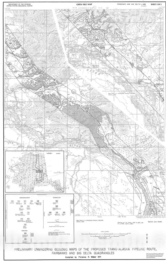 Map : Preliminary engineering geologic maps of the proposed trans-Alaska pipeline route, Fairbanks and Big Delta quadrangles, 1971 Cartography Wall Art :