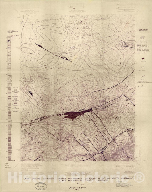 Map : Map showing structural features and dolomite occurrence in the Winchester quadrangle, Clark and Madison Counties, Kentucky, 1971 Cartography Wall Art :