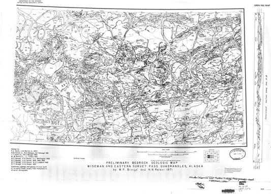 Map : Preliminary bedrock geologic map, Wiseman and eastern Survey Pass quadrangles, Alaska, 1971 Cartography Wall Art :