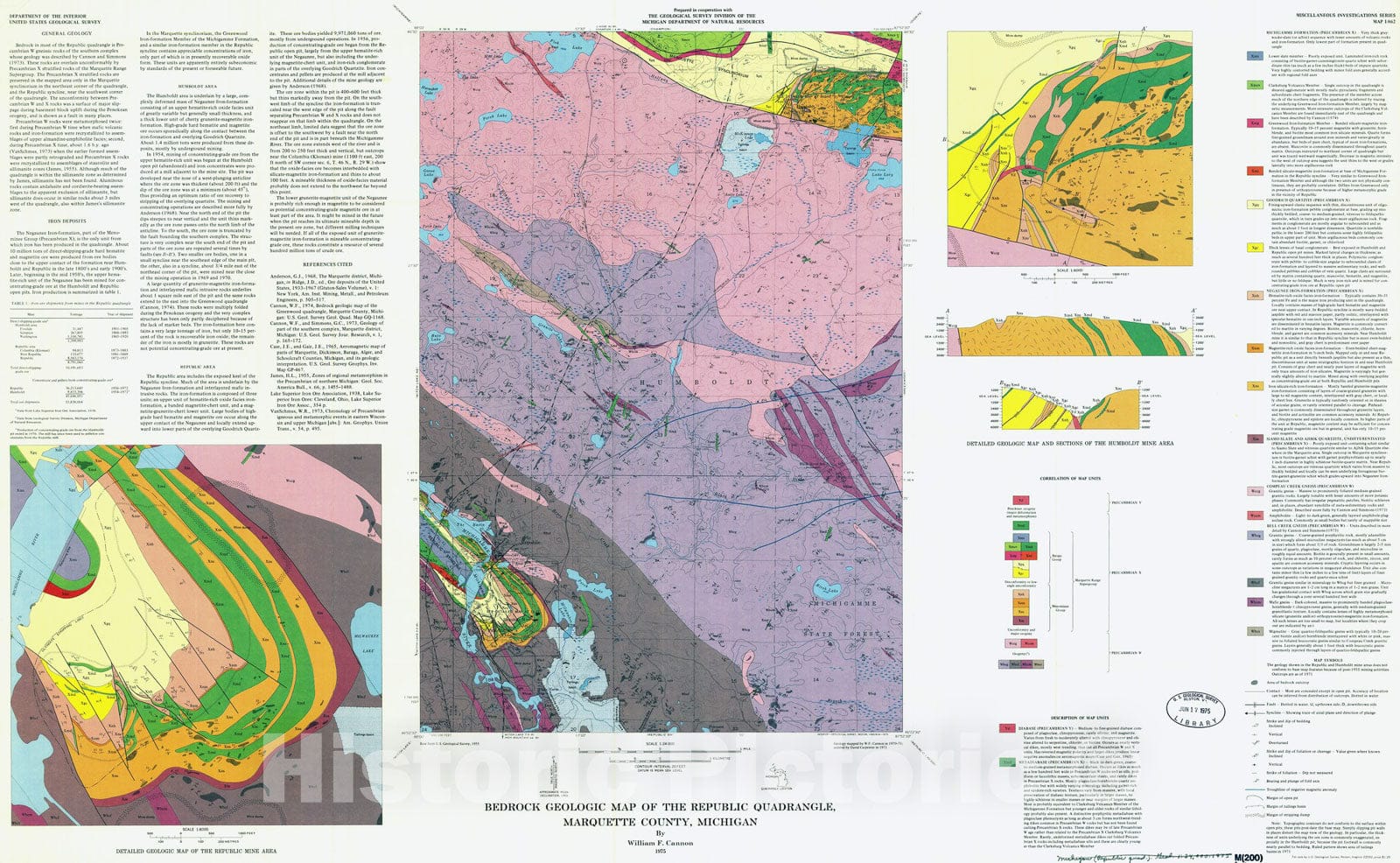 Map : Geologic map of the Republic 7-1/2 minute quadrangle, Michigan, 1971 Cartography Wall Art :