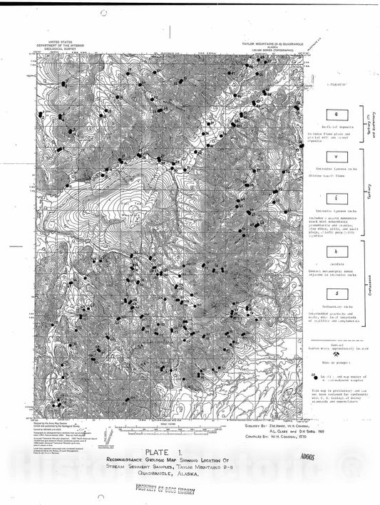 Map : Analysis of stream-sediment samples from the Taylor Mountains D-8 quadrangle, Alaska, 1971 Cartography Wall Art :