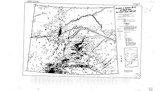 Map : Correlation of epicenters with mapped faults, east-central Alaska, 1968-1971, 1972 Cartography Wall Art :