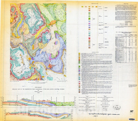 Map : Preliminary geologic map of the Observation Peak quadrangle, Teton and Lincoln Counties, Wyoming, 1972 Cartography Wall Art :
