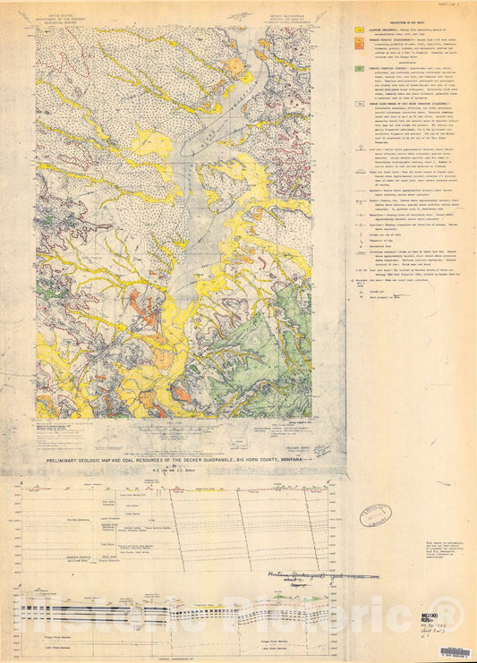 Map : Preliminary geologic map and coal resources of the Decker quadrangle, Big Horn County, Montana, 1972 Cartography Wall Art :