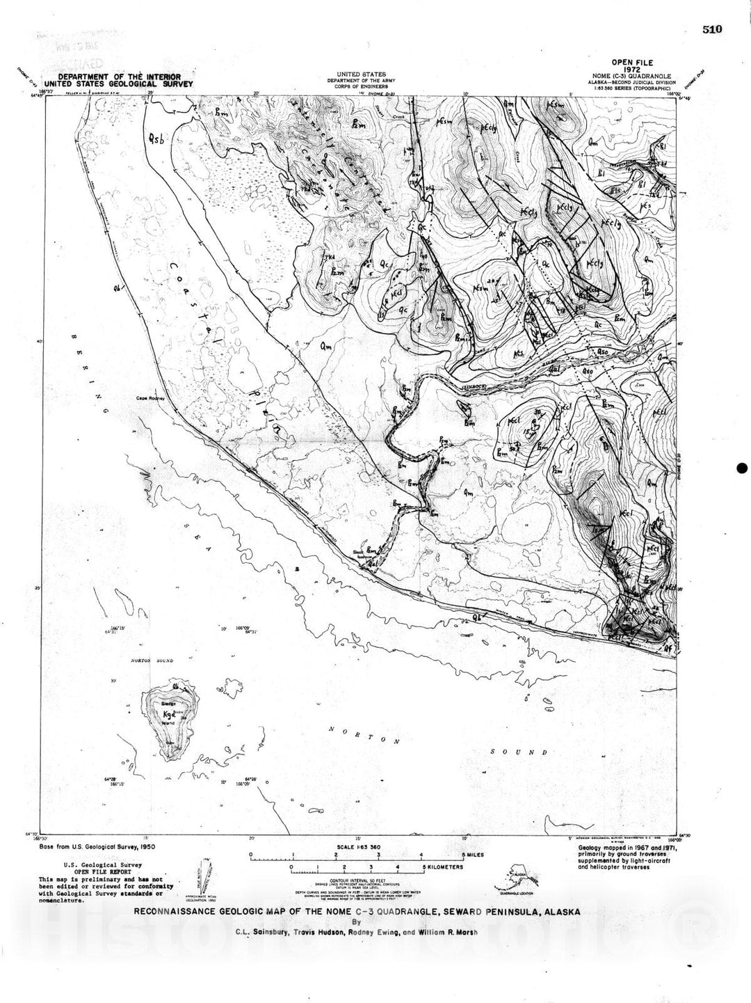 Map : Reconnaissance geologic map of the Nome C-3 quadrangle, Seward Peninsula, Alaska, 1972 Cartography Wall Art :