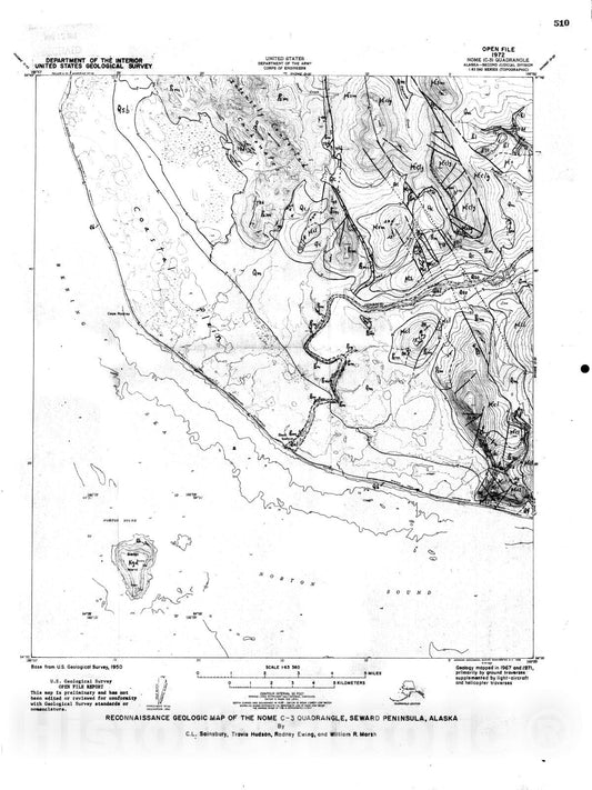 Map : Reconnaissance geologic map of the Nome C-3 quadrangle, Seward Peninsula, Alaska, 1972 Cartography Wall Art :
