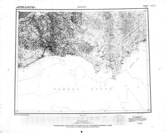 Map : Reconnaissance geologic map of the west half of the Solomon quadrangle, Alaska, 1972 Cartography Wall Art :