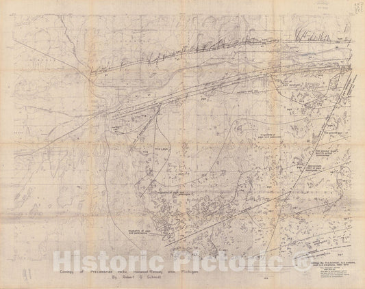Map : Geology of Precambrian rocks, Ironwood-Ramsay area, Michigan, 1972 Cartography Wall Art :