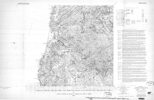Map : Preliminary bedrock geologic map of the Cape Foulweather and Euchre Mountain quadrangles, Oregon, 1972 Cartography Wall Art :