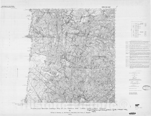 Map : Preliminary bedrock geologic map of the Yaquina and Toledo quadrangles, Oregon, 1972 Cartography Wall Art :