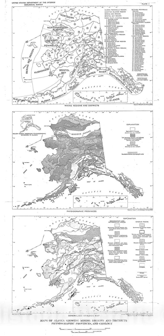 Map : Placer deposits of Alaska, 1972 Cartography Wall Art :