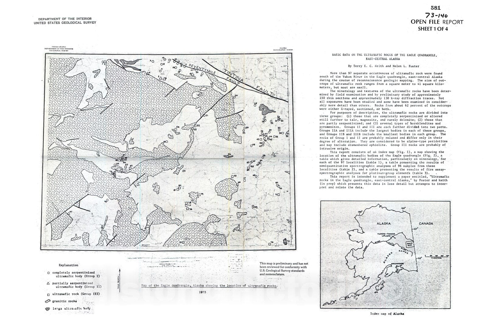 Map : Basic data on the ultramafic rocks of the Eagle quadrangle, east-central, Alaska, 1973 Cartography Wall Art :