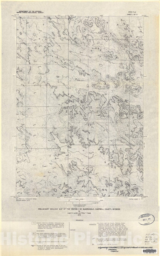 Map : Preliminary geologic map of the Croton one SE quadrangle, Campbell County, Wyoming, one973 Cartography Wall Art :