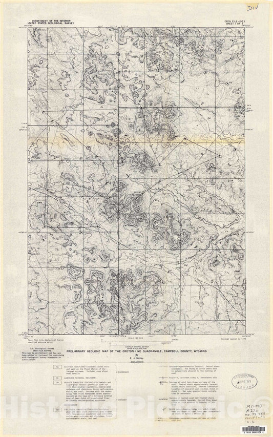 Map : Preliminary geologic map of the Croton one NE quadrangle, Campbell County, Wyoming, one973 Cartography Wall Art :