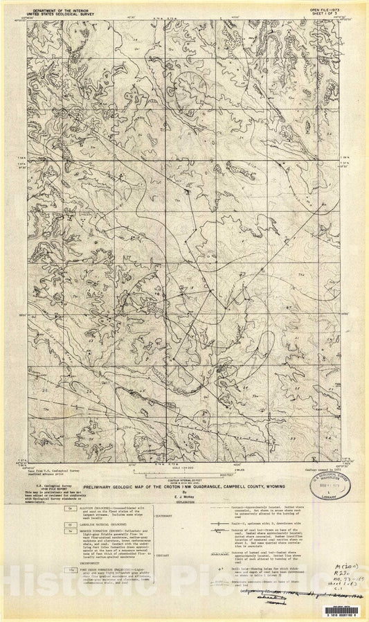 Map : Preliminary geologic map of the Croton one NW quadrangle, Campbell County, Wyoming, one973 Cartography Wall Art :