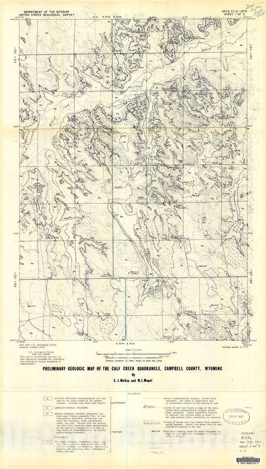 Map : Preliminary geologic map of the Calf Creek quadrangle, Campbell County, Wyoming, 1973 Cartography Wall Art :